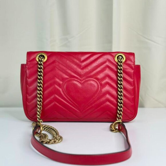 Gucci GG Logo Red Medium Marmont Shoulder Bag with Gold Chain Crossbody Style - Picture 3 of 9